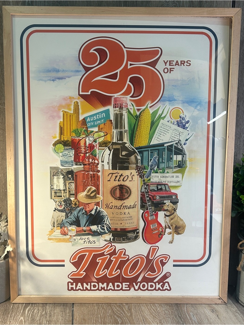 Framed Tito’s Handmade Vodka 25th Anniversary Poster Bar Sign Wall Art 18x24